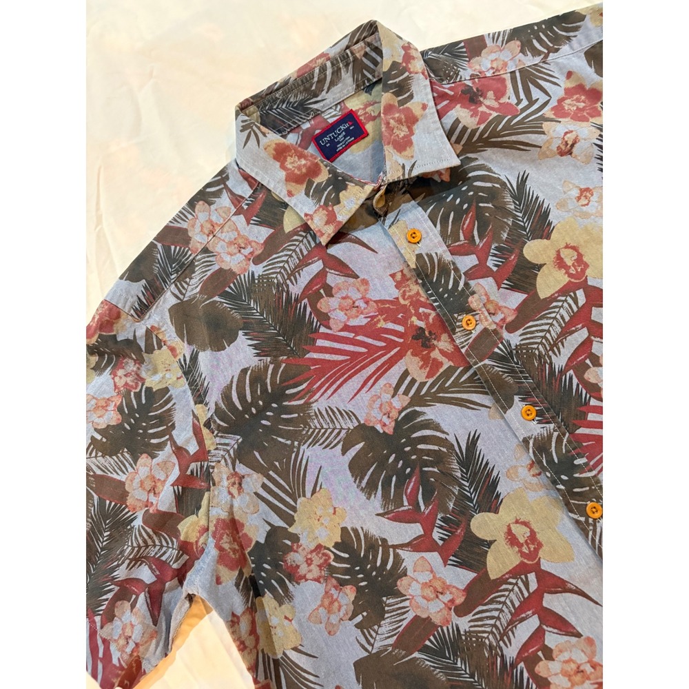 UNTUCKit Desisto Tropical Floral Palm Button Down Shirt Mens Large Tall Red Blue